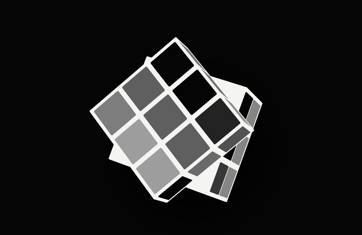 The Puzzle Cube screensaver in the Ink style: a white cube on pure black with nothing behind it.