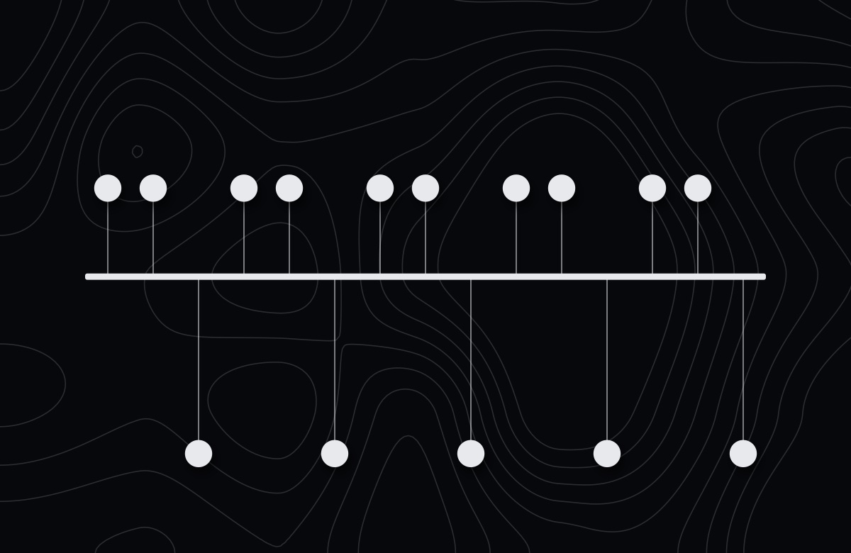 The Pendulum Wave screensaver in the Night style: pale pendulums over long smooth isobar lines.