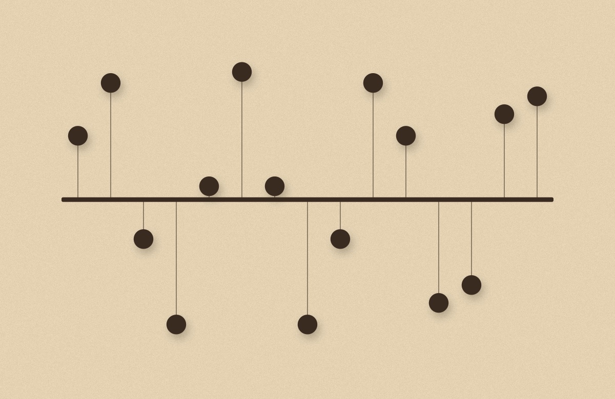 The Pendulum Wave screensaver in the Sand style: dark brown pendulums over sand-coloured paper.